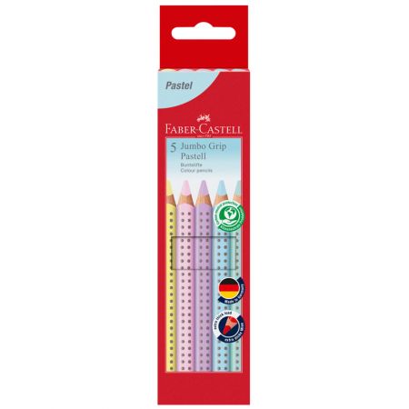 Creioane colorate Jumbo, 5 culori/set, FABER-CASTELL Grip Pastel